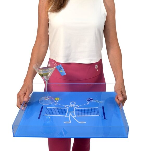 NWT Acrylic Martini Drinking Pickleball Player Serving Tray - Picture 2 of 3